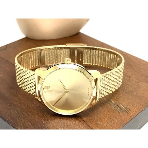 Movado Women's Watch 3600598 Bold Gold Dial Swiss Quartz Mesh Band Steel 35mm - Picture 8 of 14